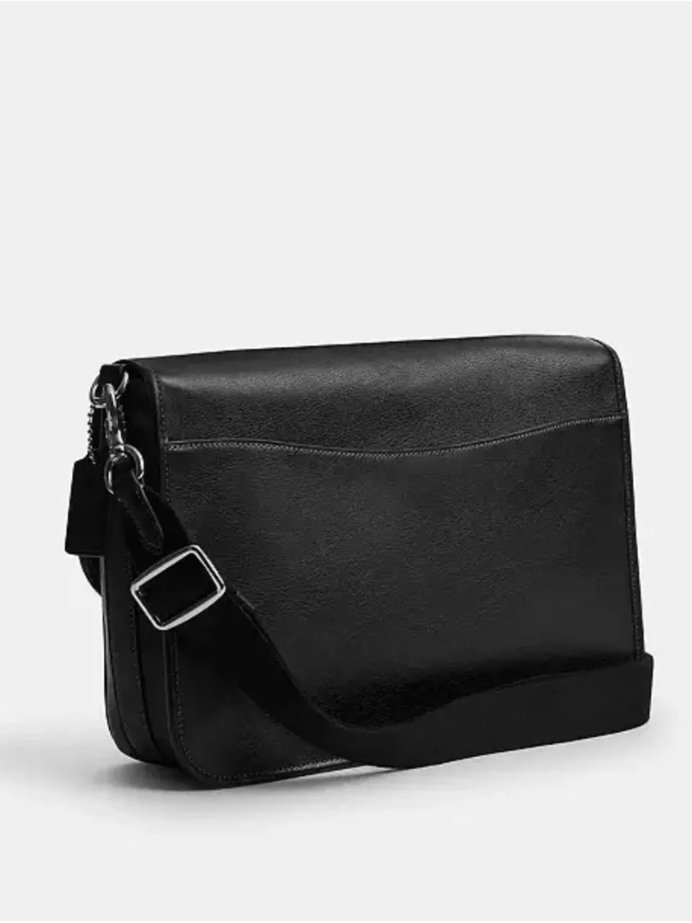 Coach Black Hitch Leather Messenger Bag with Silver-Tone Hardware